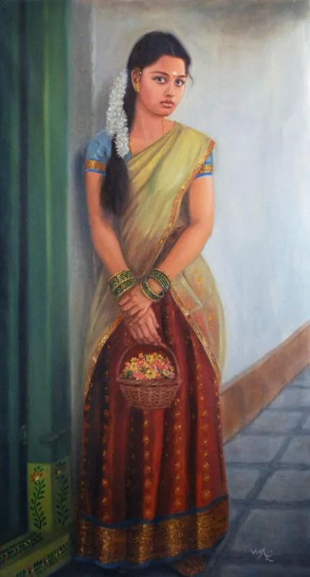 Girl To Temple painting by Vishalandra Dakur _ ArtZolo_com