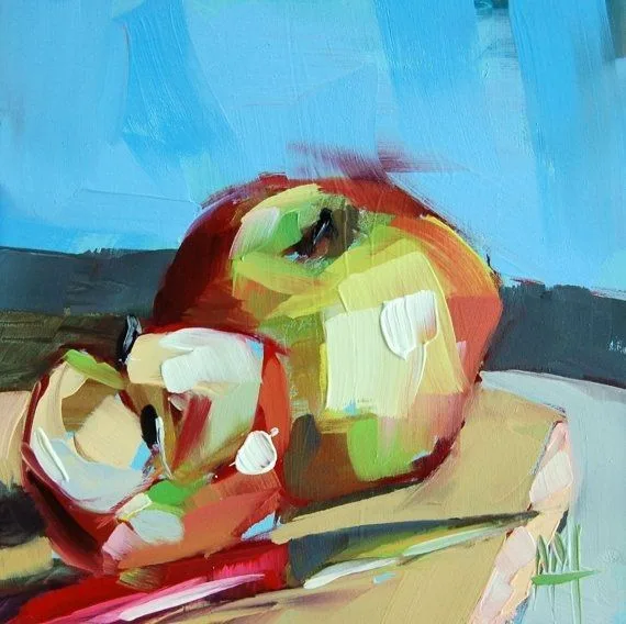 Original no_ 10 Original still life fruit oil painting by Angela Moulton Apple painting Abstract Art